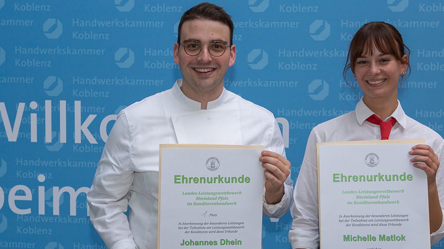 Bei den Konditoren heißt der Landessieger Johannes Dhein, Michelle Matlok siegte im Leistungswettbewerb der Fachverkäuferinnen im Lebensmittelhandwerk, Schwerpunkt Konditorei.