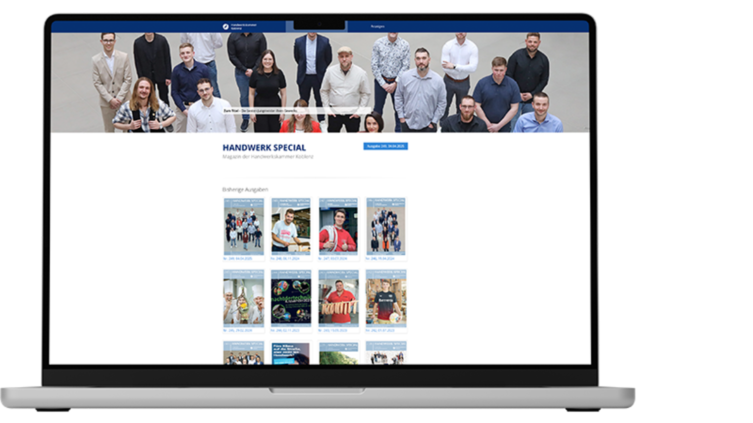 Notebook mit dem Bild der Website handwerk-special.de