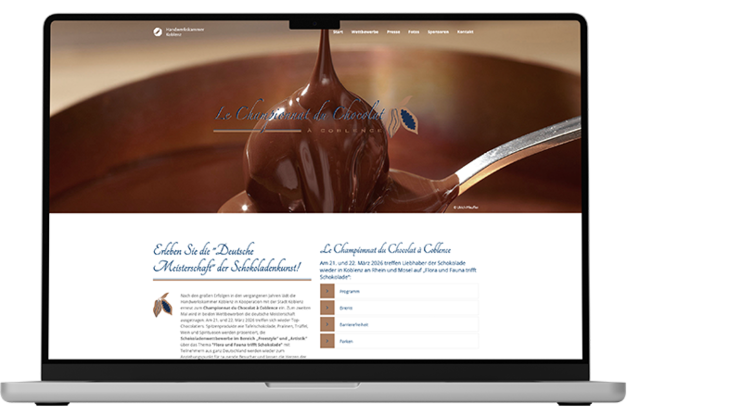 Notebook mit dem Bild der Website championnat-du-chocolat.info