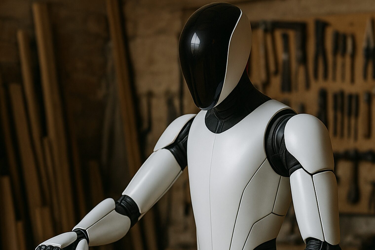Roboter mit Werkzeugen im Hintergrund Roboter mit Werkzeugen im Hintergrund