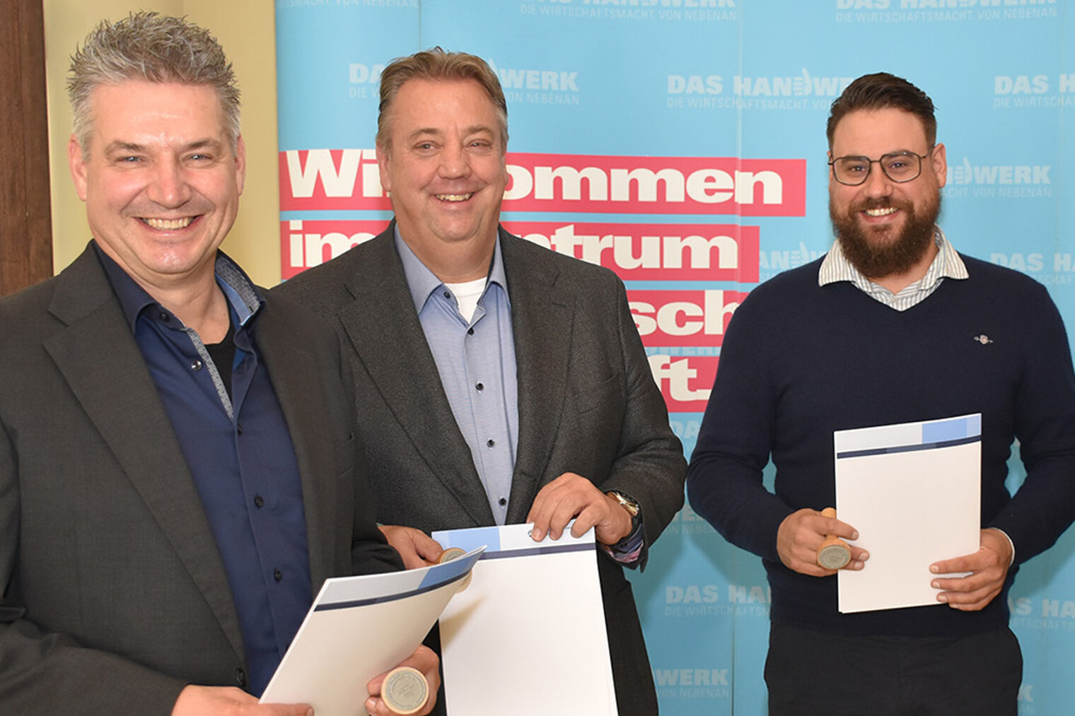 Ingo Caspary, Axel Kurat und Marius Stenz, HwK-Präsident Kurt Krautscheid