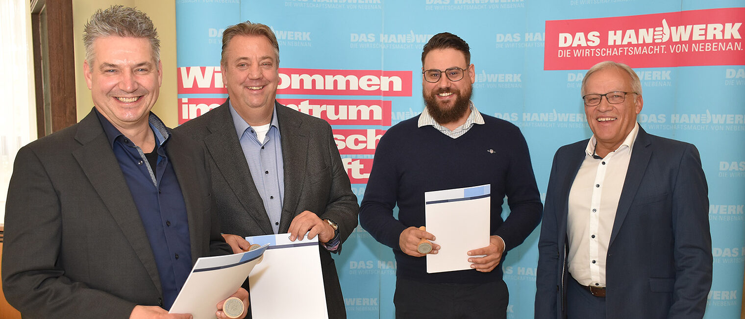 Ingo Caspary, Axel Kurat und Marius Stenz, HwK-Präsident Kurt Krautscheid