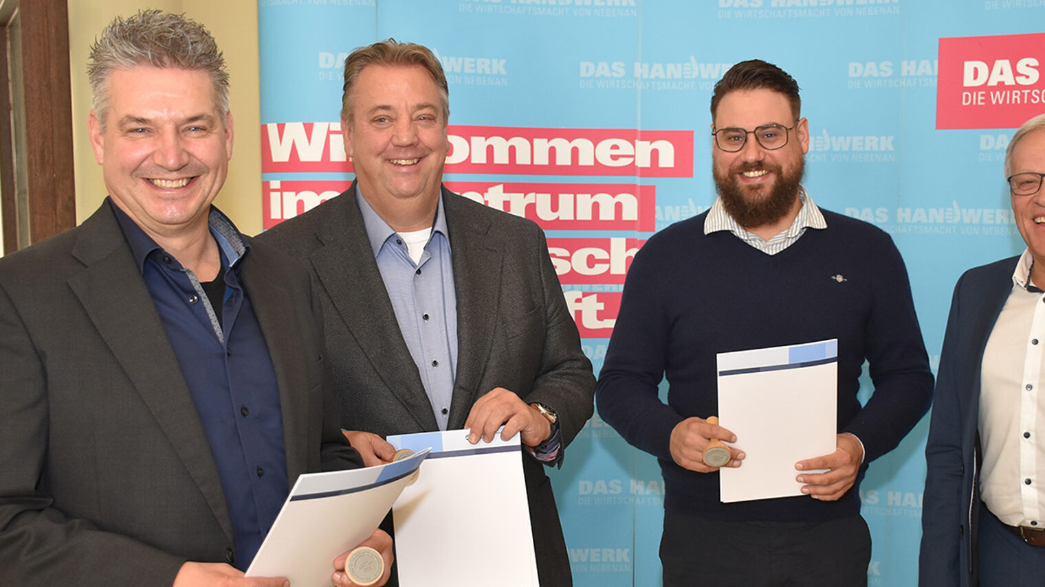 Ingo Caspary, Axel Kurat und Marius Stenz, HwK-Präsident Kurt Krautscheid
